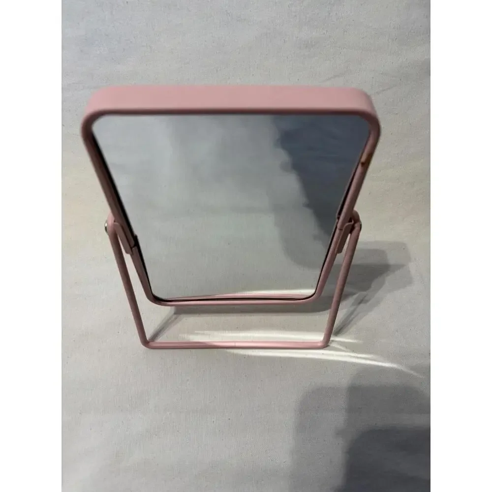 Pink Portable Rectangle Tabletop Make-up Mirror Modern Metal Frame
